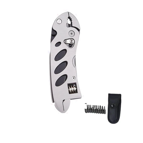 ZOVEDAIUG Multitool Wrench With 7 Tools/Pliers/Wire Cutter/Flat Screwdriver/Phillips Screwdriver, Portable Adjustable Pocket Multitool Wrench Plier Folding Multipurpose Tool (Silver)