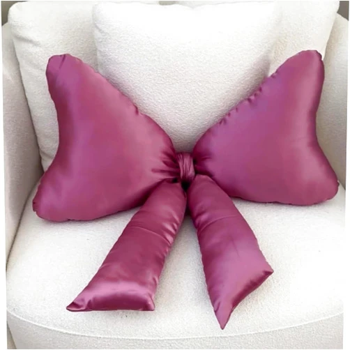 QUIRAI Bow Pillow Big Bow Throw Pillow, Bow Shaped Pillow, Bow Room Decor Purper Bow Pillow Bow Nursery Decor, Silky Satin Coquette Room Decor