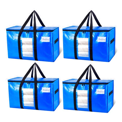 TAILI Extra Large Moving Bags, 4 Pack Heavy Duty Totes For Storage with Visible Window, Wrap Around Handles, Storage Bags for Space Saving Moving Storage, Alternative to Moving Boxes