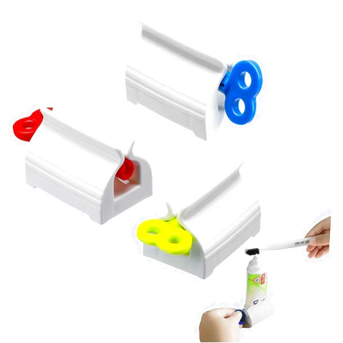 Bahteliv 3 pcs Toothpaste squeezer with rolling toothpaste holder, rotatable squeeze toothpaste dispenser for bathroom (mix colors)