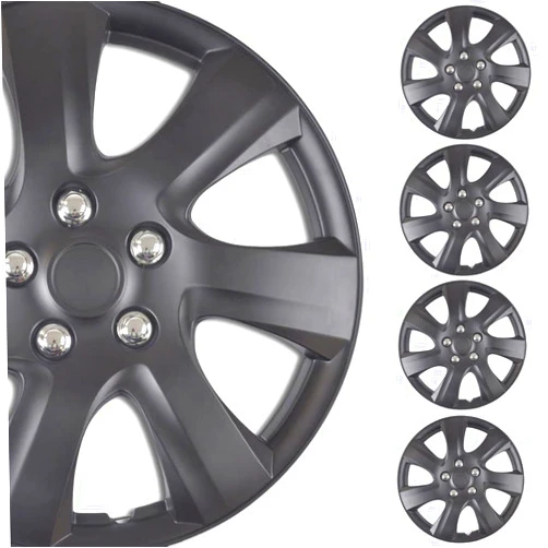 BDK 4-Pack Premium 16 Inch Rim Wheel Cover Hubcaps for Cars Trucks SUVs Vans, Direct OEM Replacement Universal Fit Snap-On ABS Hubcaps 16 inch Wheel Covers - Set of 4 Hub Caps - 7-Spokes Matte Black