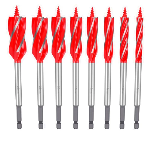Dualshine 8Pcs Auger Drill Bit for Wood Set 4 Flute Cut Drilling Tool with Quick Change Hex Shank High Carbon Steel Wood Drill Bit in All Types of Wood（9/23, 9/19, 5/9, 7/11, 5/7, 11/14, 13/15, 63/64 inches）