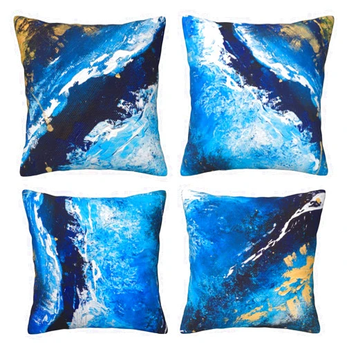 Bshuey Pillow Covers 18x18 Inch Set of 4 Abstract Dark Blue Gold Throw Pillow Covers Farmhouse Cushion Case Decor for Sofa Couch