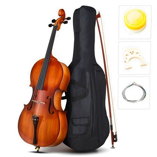 Vasitelan 4/4 Cello, Acoustic Cello Full Size cello with Padding Cello Case, Extra String, Bridge, Bow and Rosin for Beginner Adult (Matte Natural)