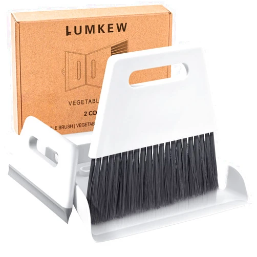Lumkew Small Broom and Dustpan Set with Mini Squeegee, WetDry Spills Cleaning, 3-in-1 Little Hand Brush and Dustpan Set, Handle Portable Compact, White