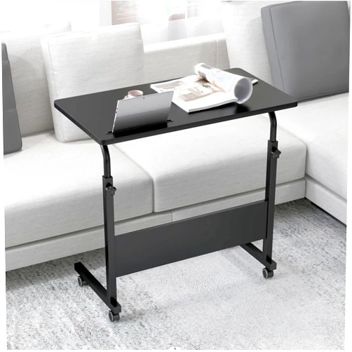 SogesHome 31.5inch Adjustable and Portable Computer Desk with Lockable Wheels, Multifunctional Laptop Desk for Home Office, Movable Lap Table with Built-in Slot