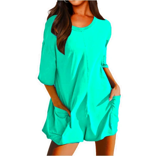 UNIANKIYA Rompers for Women Casual Oversized Jumpsuits Athletic Short Sleeve Reversible Hot Shot Tee Romper With Pockets