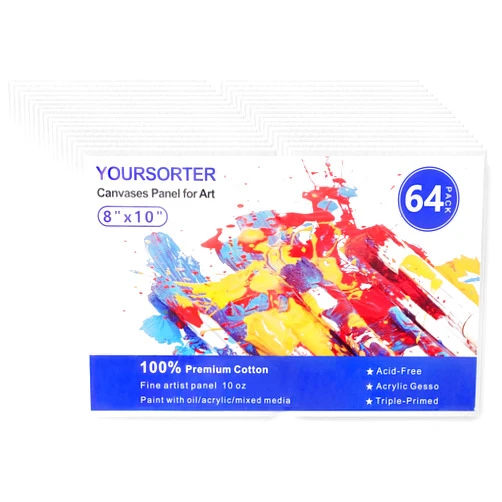 YOURSORTER 64 Pack 8x10 Inch Canvas Boards for Painting Bulk, Kids Art Novices Blank Painting Canvases, Gesso Primed Acid-Free 100% Cotton Canvas Panels for Acrylic Oil Watercolor Tempera Paint