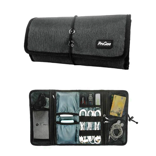 ProCase Electronic Organizer Cord Pouch, Travel Cable Charger Phone Accessories Bag Organizer Roll up Tech Carrying Case for USB Cables SD Memory Cards Earphone Flash Hard Drive