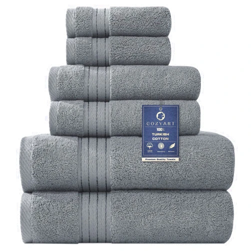 COZYART Grey Bath Towels Set 6pcs, Turkish Cotton Towels Bathroom Super Soft Highly Absorbent&Durable 650 GSM Luxury Bath Towels Set with 2 Bath Towel, 2 Hand Towel, 2 Washcloth