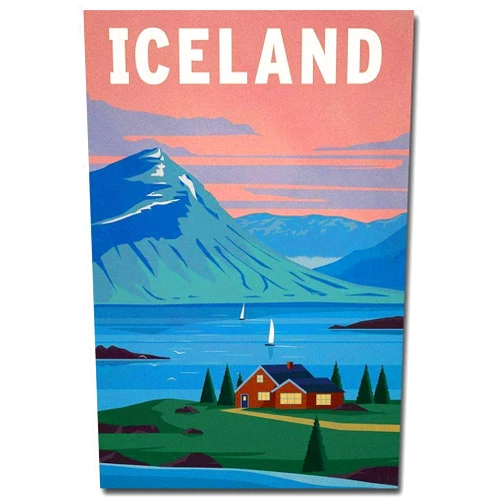 REFRIGERATOR MAGNET Iceland Vintage Travel Art Refrigerator Magnet Size 2.5