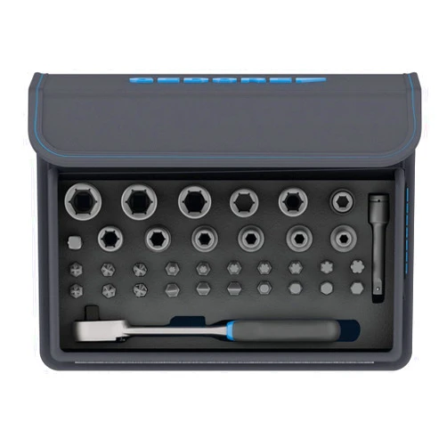Gedore ' 20 Bit Socket Set with Ratchet 1/4 in TC 666 Mu Textile Bag 35 Piece Set