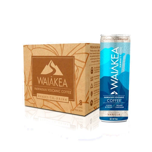 Waiakea Hawaiian Volcanic Coffee | Polynesian Vanilla Ready to Drink Canned Coffee 11oz