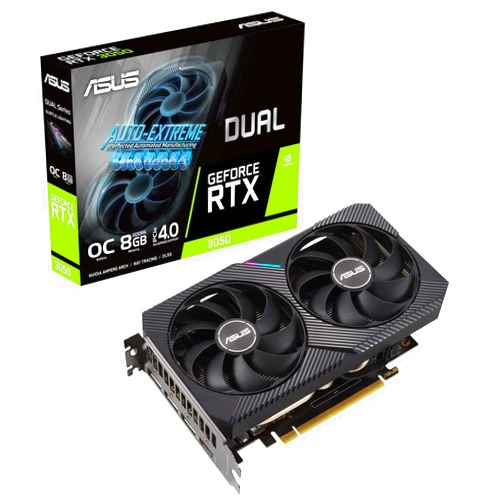 ASUS Dual NVIDIA GeForce RTX 3050 OC Edition Gaming Graphics Card - PCIe 4.0, 8GB GDDR6 Memory, HDMI 2.1, DisplayPort 1.4a, 2-Slot, Axial-tech Fan Design, 0dB Technology, Steel Bracket