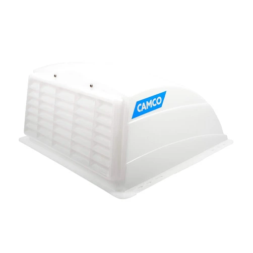 Camco RV Roof Vent Cover | Allows High Flow Air Ventilation Into Your RV, Rain or Shine | Easy Installation | Installation Hardware Included, White (40433)