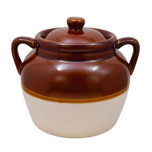 R&M International Traditional Style 4.5-Quart Large Ceramic Bean Pot with Lid, Brown