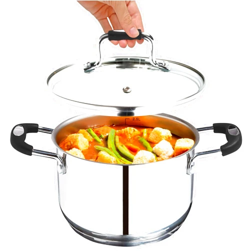 Millvado Stock Pot, 3 Quart Stainless Steel Pot, StockPot With Clear Glass Lid, Steam Hole, Permanent Measurement Markings, Gas, Electric and Induction Compatible Boiling Pot