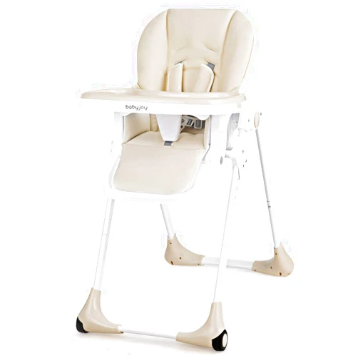 BABY JOY Convertible High Chair for Babies & Toddlers, Height Adjustable, Grow & Go High Chair w/Recline & Footrest, Removable Double Tray, Portable Baby Dinning Chair with Wheels (Beige)