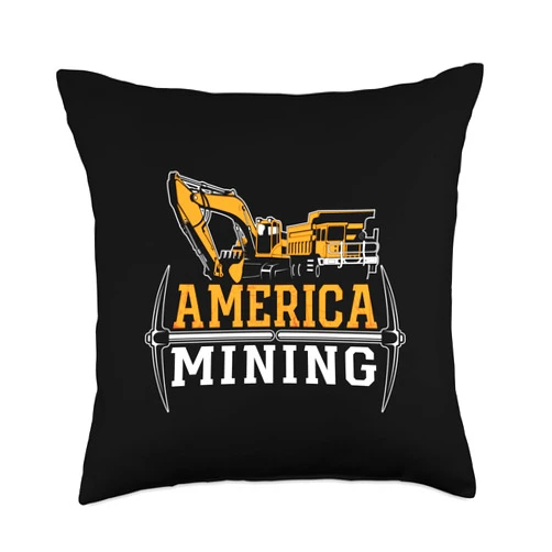 Mine Designs for Mining Trucker America Driver Rock Mechanic Miner Mining Trucker Throw Pillow, 18x18, Multicolor
