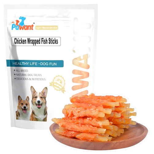 Pawant Dog Treats Soft Chews Rawhide Free Chicken Wrapped Cod Sticks for Puppy Training Snacks Dog Chews Treats 0.5lb/227g