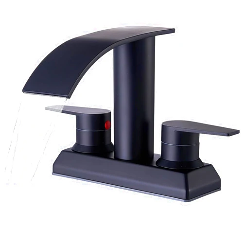 Ufaucet Matte Black Bathroom Faucet, Black Bathroom Faucet 3 Hole 4 Inch Centerset Bathroom Sink Faucet Waterfall 2 Handles Lavatory Mixer Tap with Deck Mount Plate