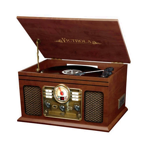 Victrola Nostalgic 6-in-1 Bluetooth Record Player & Multimedia Center with Built-in Speakers - 3-Speed Turntable, CD & Cassette Player, AM/FM Radio | Wireless Music Streaming | Espresso