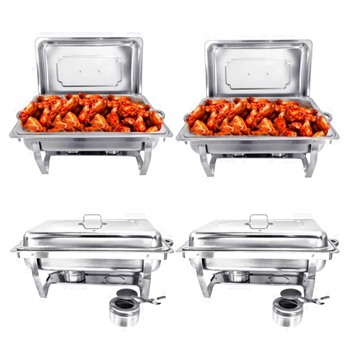 PRIJESSE Chafing Dish Buffet Set (4 Pack) Chafers 8QT Buffet Servers and Warmers, Chaffing Servers with Covers, Catering, Chafer, Folding Stand, Food Warmer for Parties Buffets