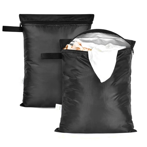 OTraki 2 Pack Wet Bag for Swimsuit and Towels 12 x 16 inch Waterproof Clothes Bag with Handle Zippered Oxford Cloth Wet Dry Sack Bag Wet Clothes Bag for Travel Gym Beach, 30 x 40cm Black
