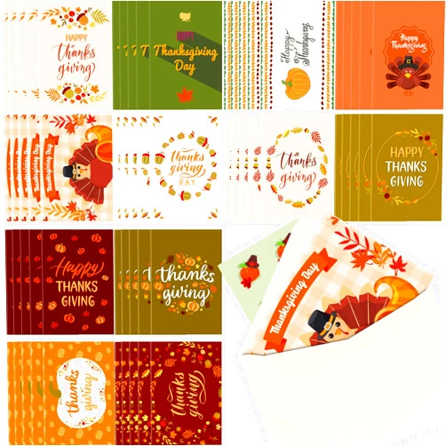 Jetec 240 Pcs Thanksgiving Greeting Cards with Envelopes Bulk Fall Greeting Cards Vintage Turkey Pumpkins Greeting Cards Thank You Cards for Fall Autumn Holiday, Harvest Wedding Dinner