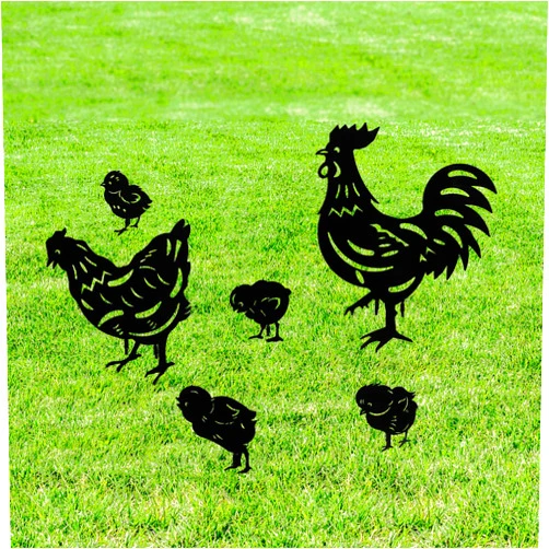 AUHOKY 6Pcs Chicken Yard Art Garden Metal Statue Decor, Lifelike Rooster Hen Animals Stakes Outdoor Decorations, Black Hollow Out Chickens Family Silhouette Sets for Farmhouse Pathway Lawn (B)