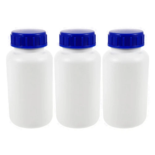 JECOMPRIS Reagent Bottle, 3pcs 500ml Plastic Empty Reagent Bottle Wide Mouth Sampling Bottles White Reagent Bottle with Blue Screw Cap for Laboratory Classrooms Home