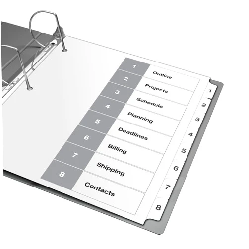 Davis Group 1-8 Index Tab Dividers for 3 Ring Binders, Customizable Table of Contents, 6 Sets