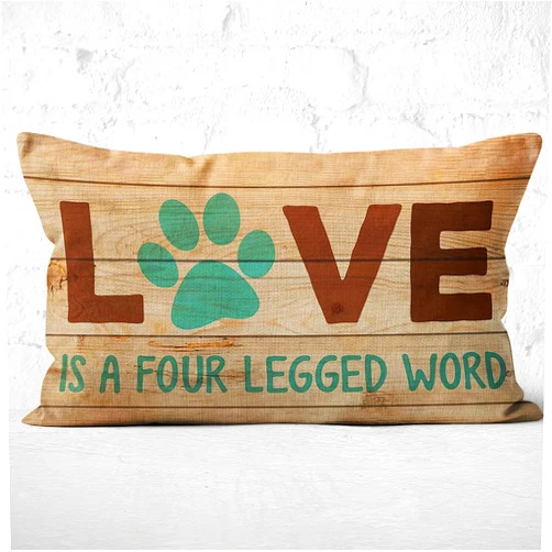 M-Qizi Love Is a Four Legged Word Throw Pillow Case, 12 x 20 Inch, Dog Themed Bedroom, Funny Mom Gift, Lover Gifts, Bed Decor, Puppy Corner Decor, Art Linen Cushion Cover for Sofa Couch