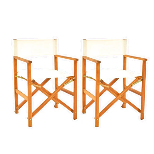 VINGLI Wooden Folding Director Chair, Set of 2 Directors Chairs Foldable, Acacia Wood, for Indoor, Outdoor Camping Patio Garden, Oka White