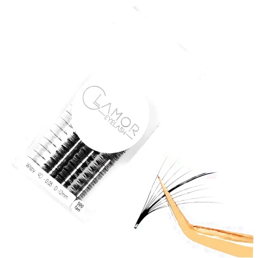 GLAMOREYELASH 500 Ultra Speed Promade Fans, Natural Wispy Eyelash Extension 5D 7D 9D Individual Lashes Mink Lashes, 0.05/0.07mm, C CC D Curl, 8-16mm Length for Fluffy Eyelash Cluster (9D-0.05-C, 15mm)