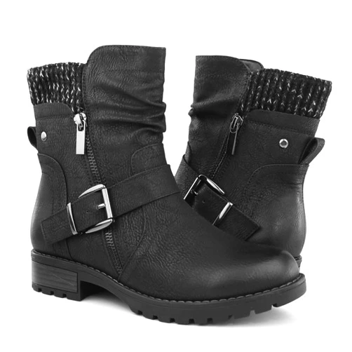 Hawkwell Women's Combat Boots Fashion Side Zipper Buckle Ankle Booties