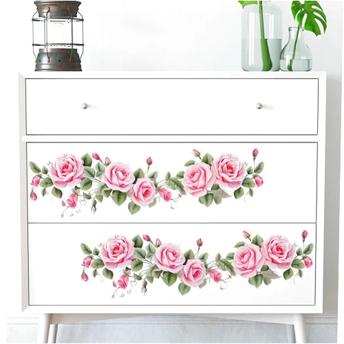 Sacinora Pink Siren Rose Flower Vine Wall Stickers, sacinora Floral Art Botanical Wall Decals Removable Vinyl Peel and Stick for Furniture Door Living Room Bedroom Nursery Decorations