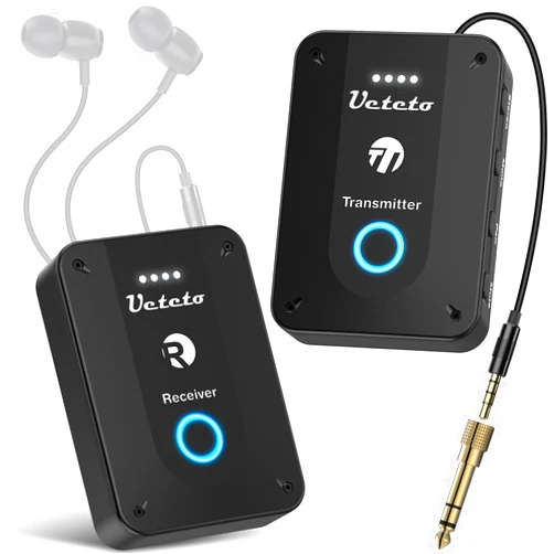 Ueteto Wireless in Ear Monitor System 2.4G Stereo IEM System with Transmitter Beltpack Receiver Automatic Pairing, for Studio, Band Rehearsal, Live Performance
