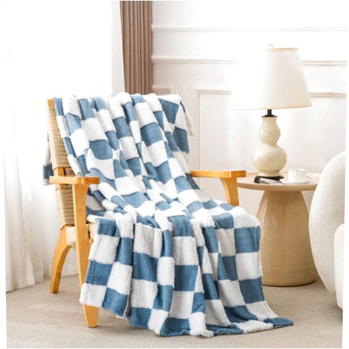 Jungle Star Soft Throw Blanket for Couch with Blue Checkerboard Grid Pattern, 50