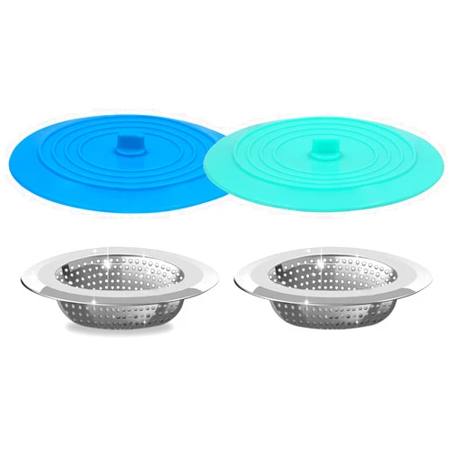 V-TOP Sink Strainer Stopper 4 Pack, Universal Silicone Kitchen Sink Drain Strainer Cover Plug Stopper Kit, 4.5 Inch Stainless Steel Sink Filter Strainer, Food Catcher for Kitchen Sink