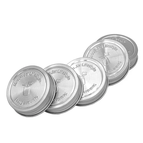 Mason Jar Lifestyle 5 Pack Stainless Steel Storage Lids with Platinum Silicone Liners for Regular Mouth Jars – Heavy Duty Caps for Mason Jars – Airtight & Leak-Proof Design