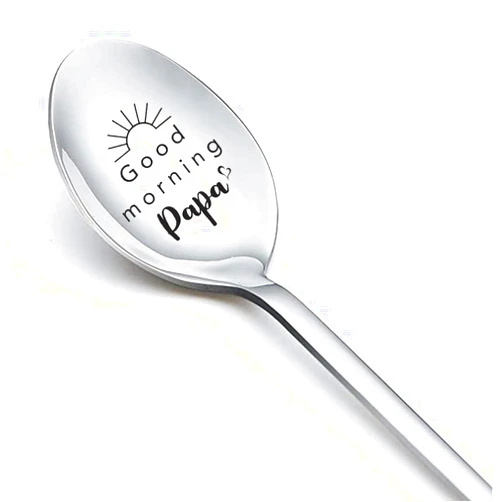 RFTWXHPN Gift Spoon for Papa from Grandkids Grandchildren Fun Good Morning Papa Spoons for Grandpa Papa Coffee Lover Gifts for Grandfather Granddaddy Fathers Day Gift Engraved Spoon