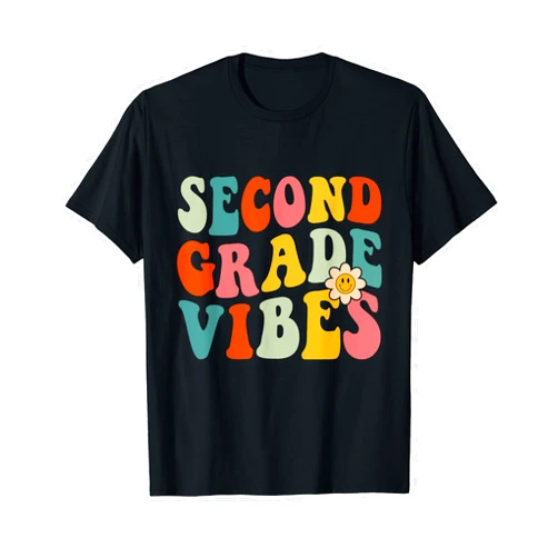 Retro Groovy Women First Day of School Tees Co. Second Grade Vibes 2nd Grade Teacher Women Bach to School T-Shirt