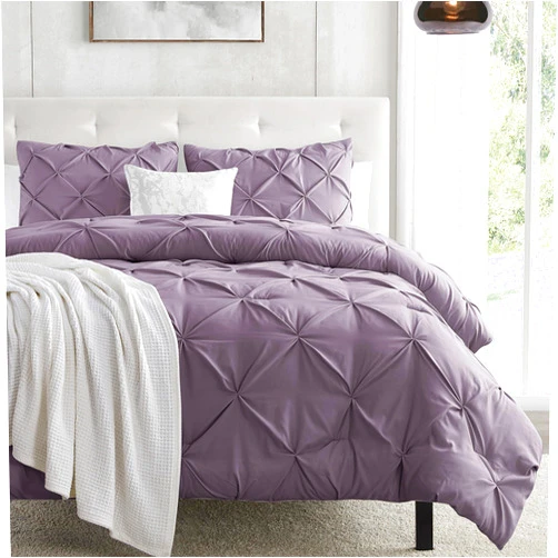 Nestl Grey Purple Duvet Cover King Size - Soft Double Brushed Duvet Set with Button Closure & Corner Ties, 3 Piece Luxurious Pinch Pleated Duvet Cover Set 104x90 Inches with 2 Pillow Shams