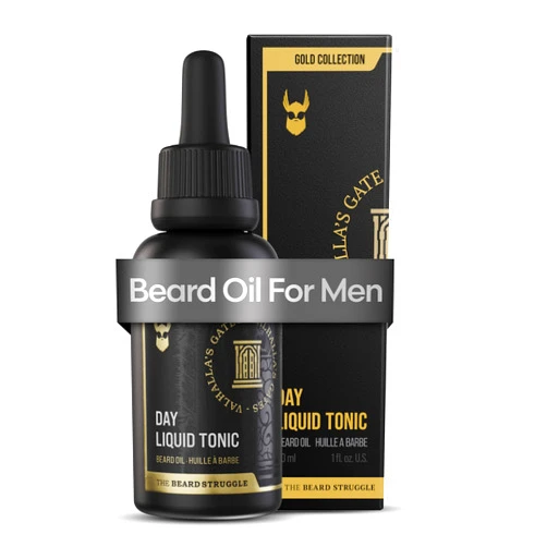 The Beard Struggle - Day Liquid Tonic Beard Oil - Gold Collection, Valhalla's Gates - Beard Oil for Men - Moisturize, Softens Hair, Reduces Itch - Day Time Beard Growth Oil (1 Fl oz)