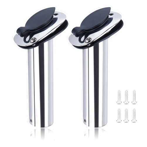 Hoffen 2Pcs Boat Stainless Steel Fishing Rod Holder Flush Mount 15/30/90 Degree with PVC Cap,Inner Tube and Gasket