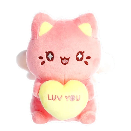 Aurora® Enchanting Tasty Peach® Candy Heart Meowchi Stuffed Animal - Bright & Colorful Design for Room Decor - Perfect for Adults, Kids, and Birthdays - Dark Pink 7 Inches