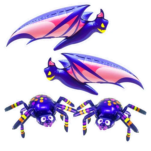CGIYYAR 4 PCS Purple Halloween Foil Spider and Bat Balloons Set, 2 Pieces Each of Giant Spider and Bat Balloons for Halloween Party Decorations and Birthday Decoration Supplies