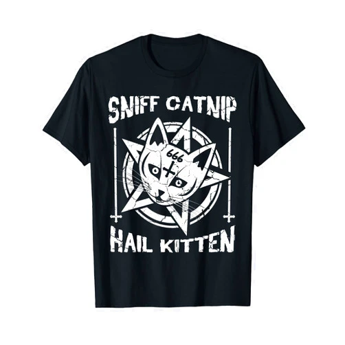 BCC Death Metal Cat Shirts & Hail Kitten Gifts Sniff Catnip Hail Kitten Death Metal Cat Black Heavy Rock T-Shirt