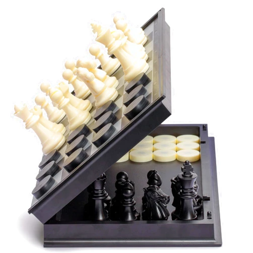 Yellow Mountain Imports Medium 2-in-1 Travel Magnetic Chess & Checkers Board Game Set - 12.5 Inches - Portable, Folding & Travel Perfect